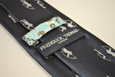 navy blue tie with archer silhouette design